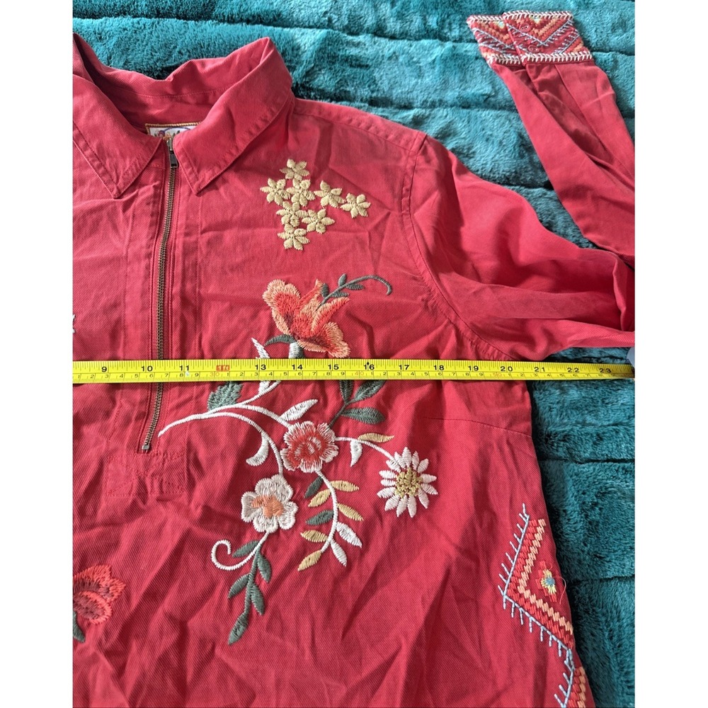 Johnny Was Size Small Helena Zip Shirt Tunic Savvy Red‎ Floral Horse Embroidered - Picture 11 of 13